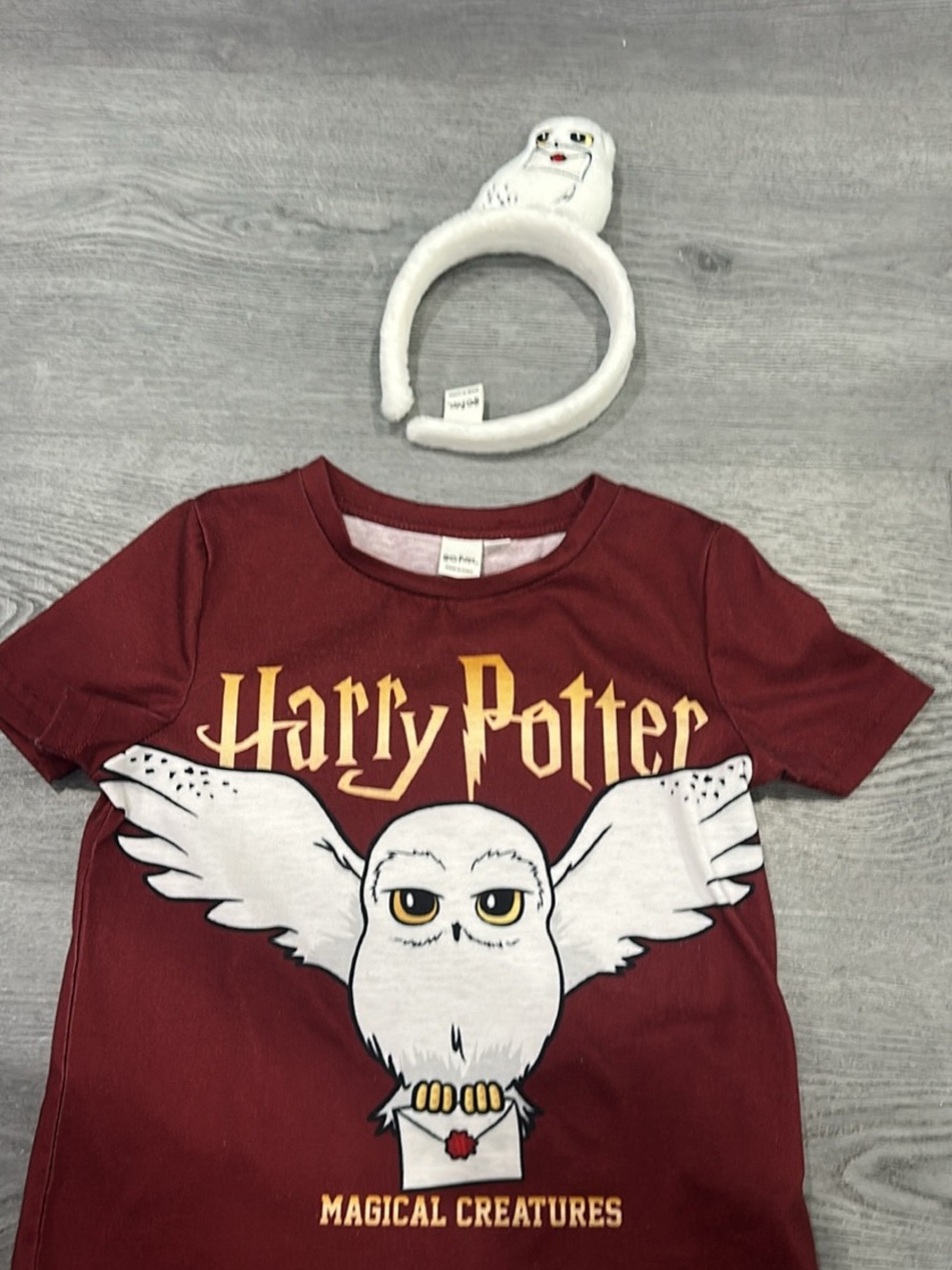Warner Bros. Burgundy Harry Potter Owl Tee with Yellow Lettering